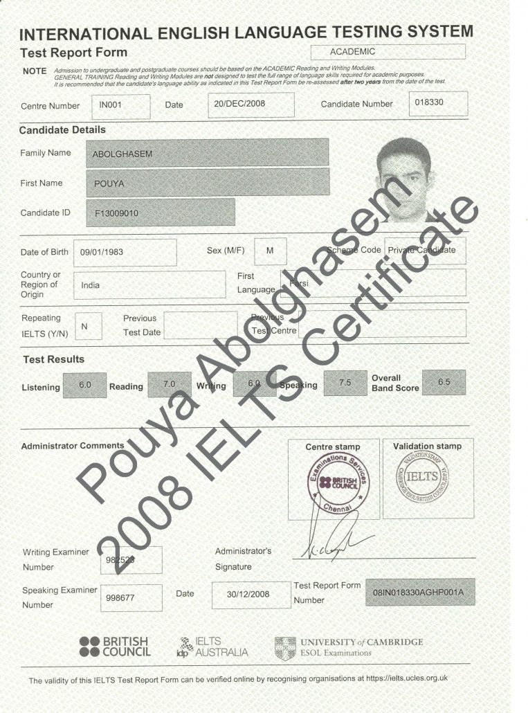 IELTS Certificate 2008