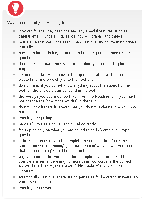 Golden rules for IELTS Reading Section from ielts2.com