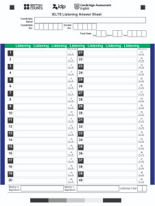 دانلود برگه پاسخنامه لیسنینگ و ریدینگ آیلتس
