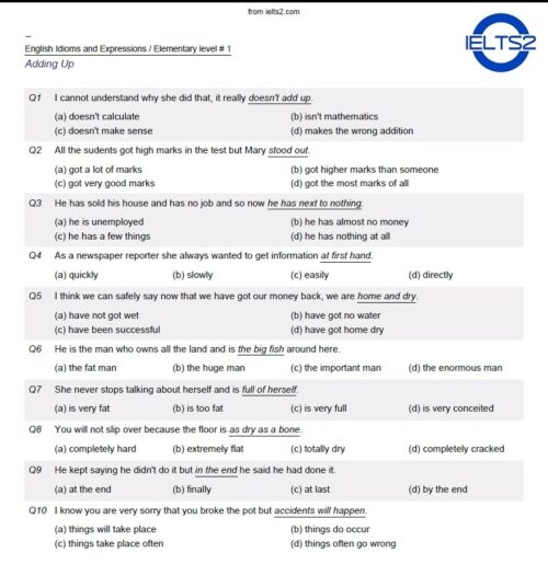 دانلود رایگان PDF کتاب تست های 4 گزینه ای ایدیوم و اصطلاحات زبان انگلیسی